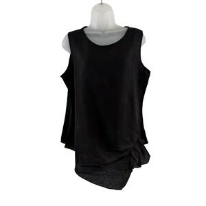 Inzio Shirt Womens XL Black Linen Asymmetrical Hem Sleeveless Tunic Top Italy‎